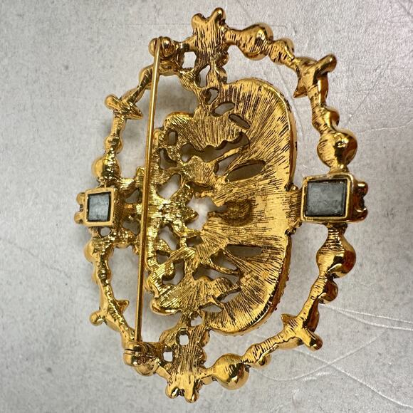 Joan Rivers Trinket Box Taj Mahal AB Crystal Green Enamel Gold Tone Brooch - Picture 7 of 11